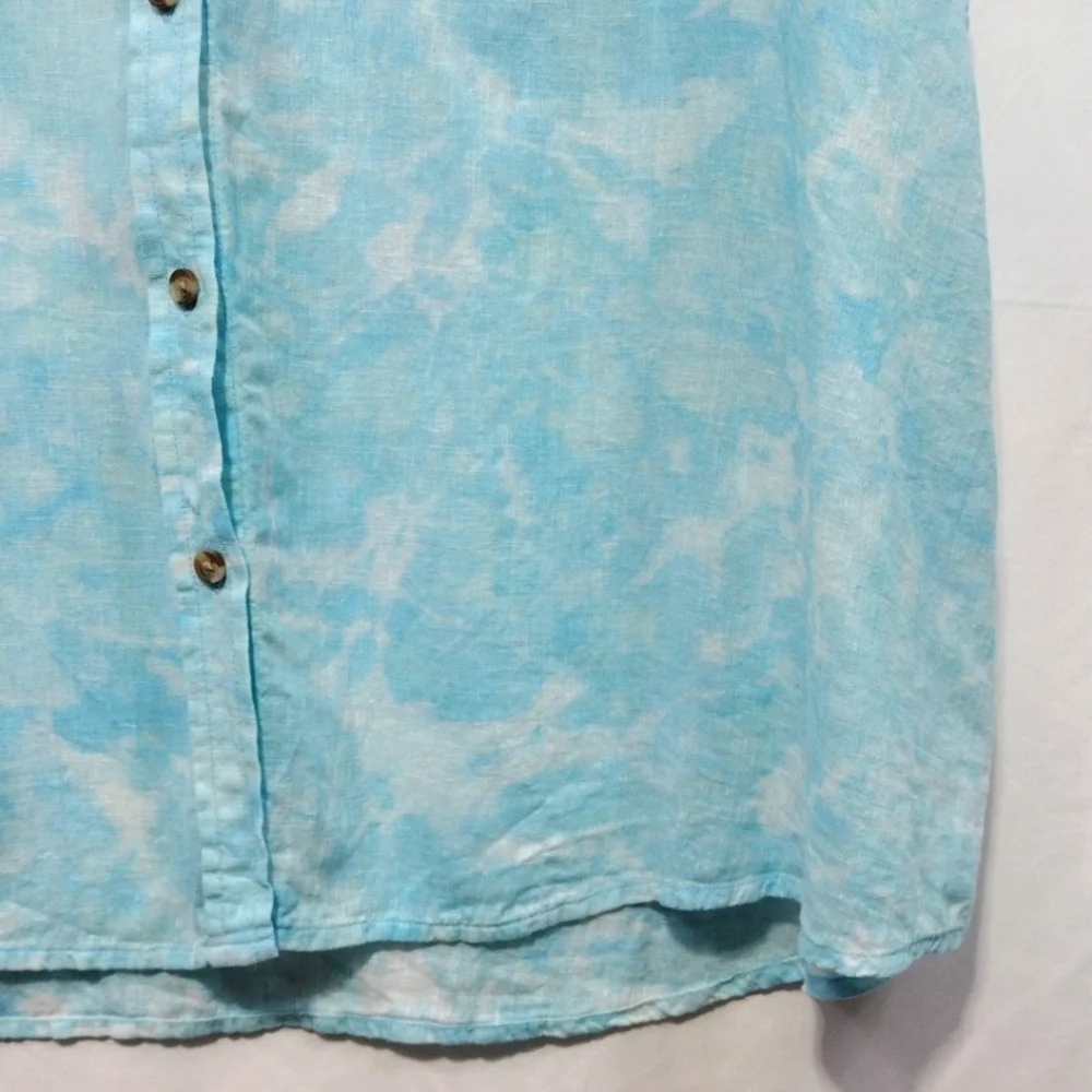 Time and Tru Sleeveless Button-Down Linen Shirt Women's XXXL Blue Tie Dye Retro - Picture 5 of 11